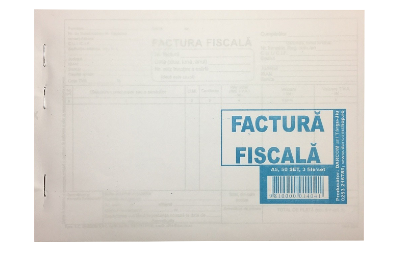 FACTURA A5 CU TVA AUTOCOPIATIVA 3EX. 50 SETURI